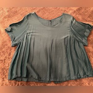 Teal Short Sleeve Silk Blouse  